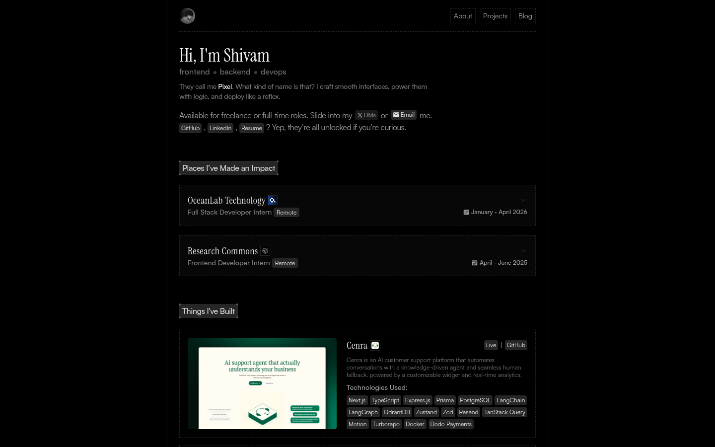 Shivam 全栈开发者个人网站 10xshivam.dev