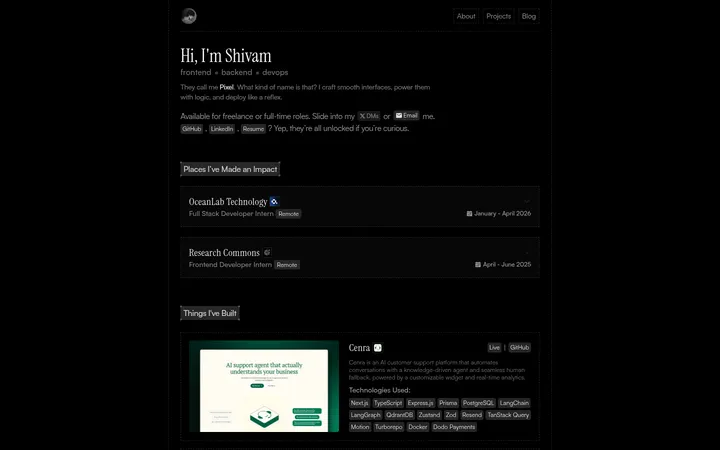 Shivam 全栈开发者个人网站 10xshivam.dev
