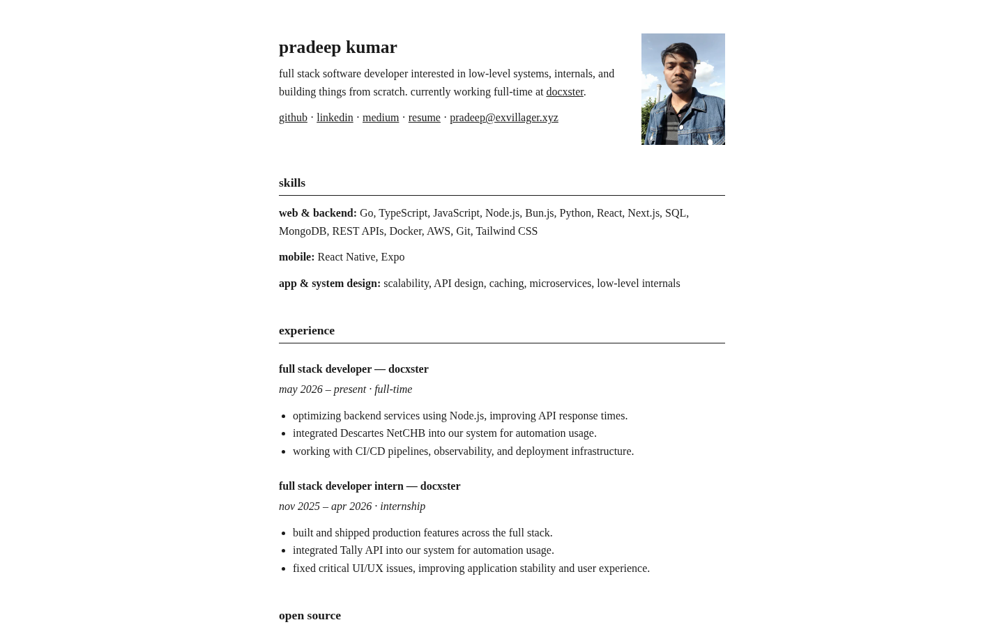 Pradeep Kumar 的极简个人网站