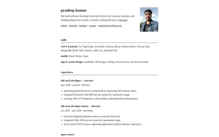 Pradeep Kumar 的极简个人网站
