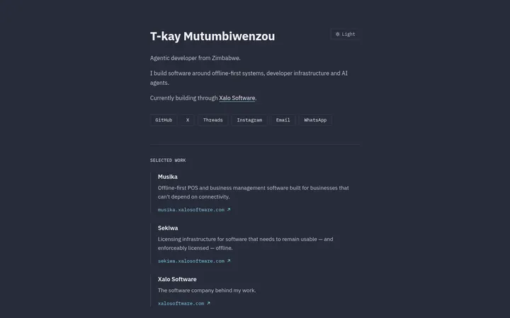 T-kay Mutumbiwenzou 重做个人站