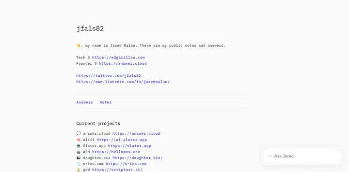 Jared Malan 把个人站迁到 answer.cloud