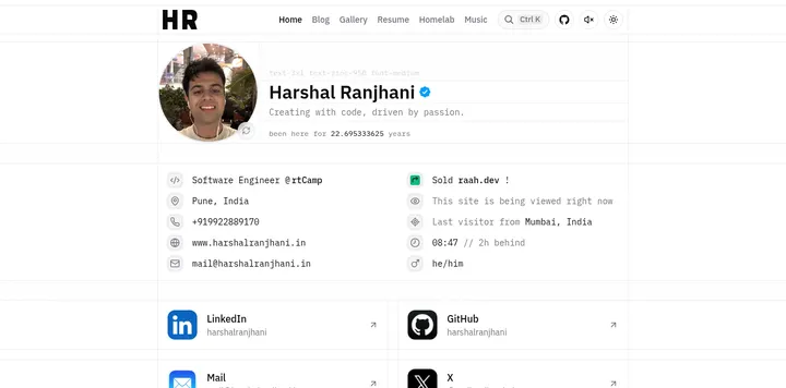 软件工程师 Harshal 的个人作品集网站