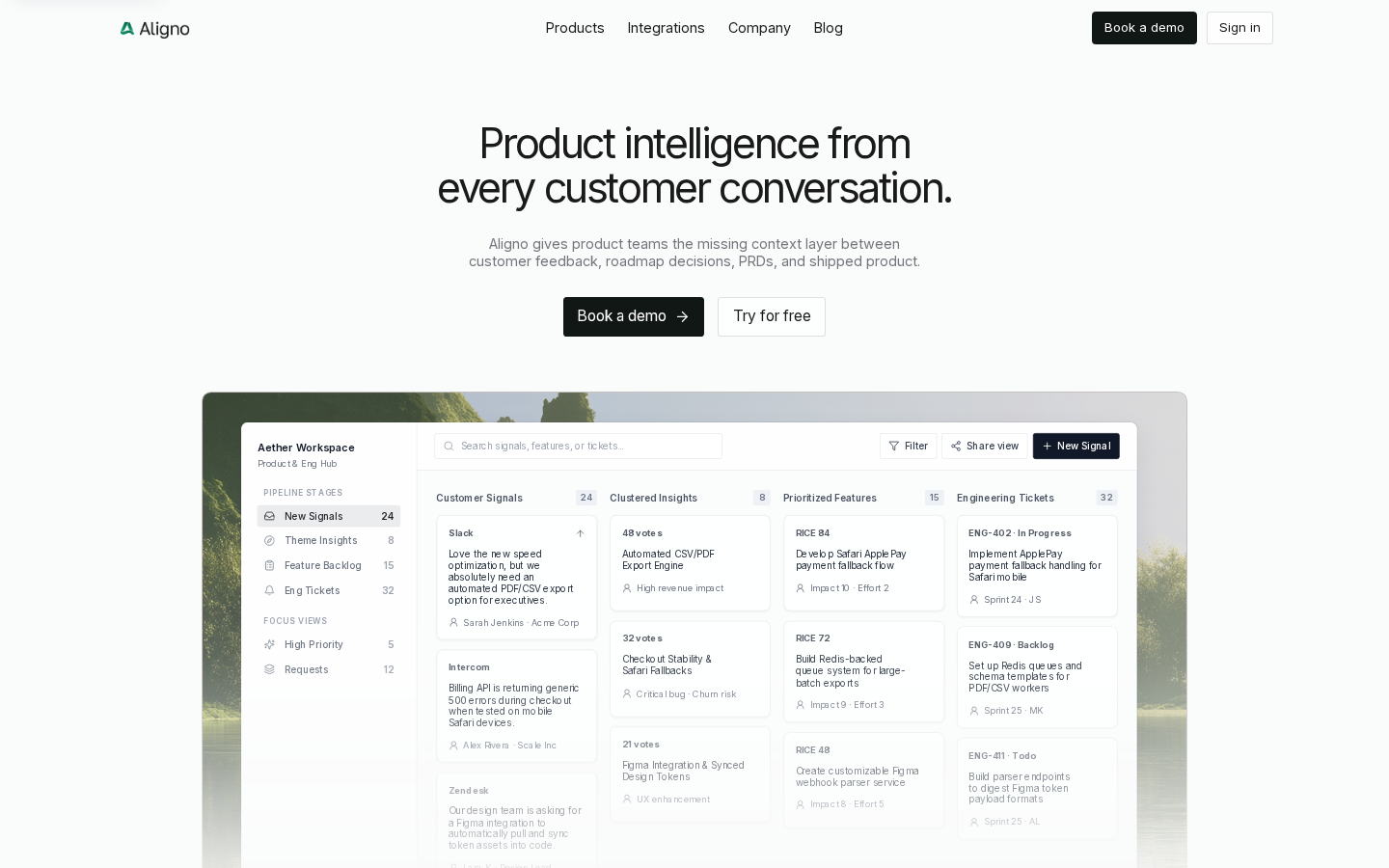 Aligno: a landing page for an AI product manager tool