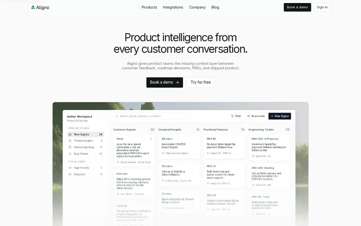 Aligno: a landing page for an AI product manager tool