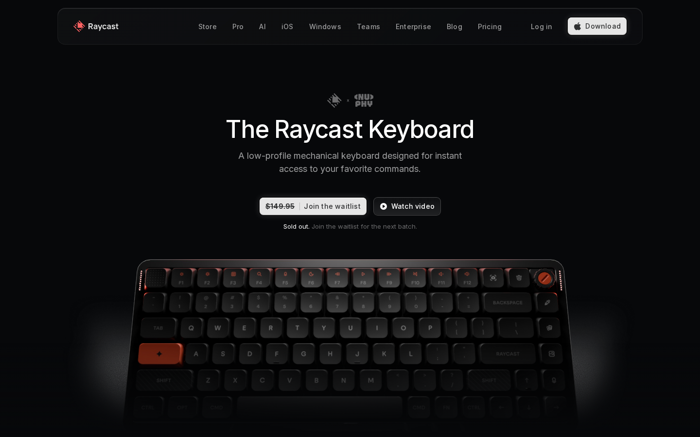 Raycast Keyboard:硬件营销落地页