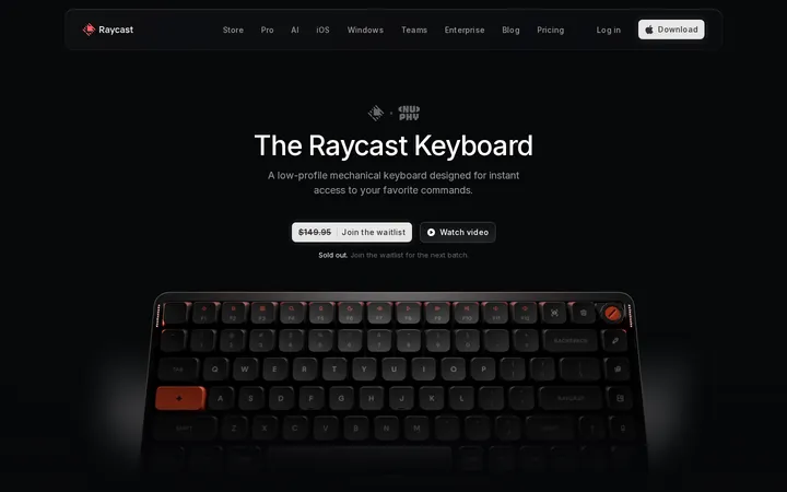 Raycast Keyboard：硬件营销落地页