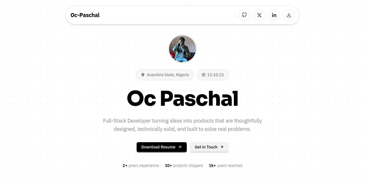 全栈开发者 Oc Paschal 更新求职作品集