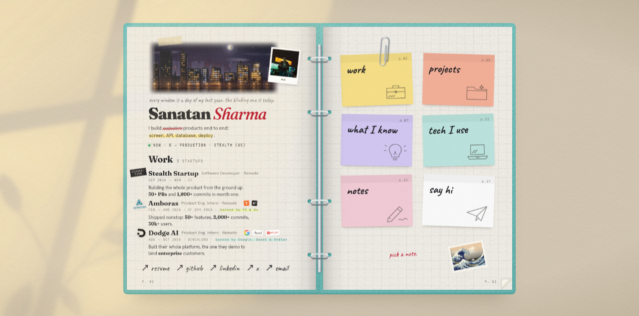 Sanatan Sharma 的 journal 风格作品集改版