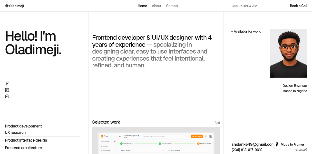 Oladimeji 用 Framer 重做的前端/UI 作品集