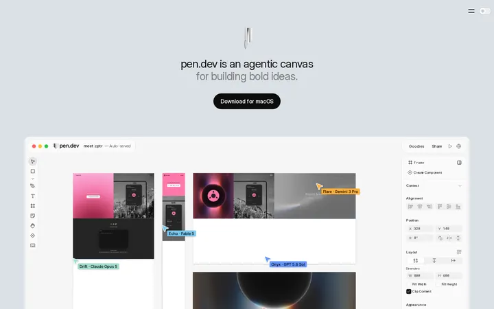 pen.dev: a minimal agentic canvas built for AI agents