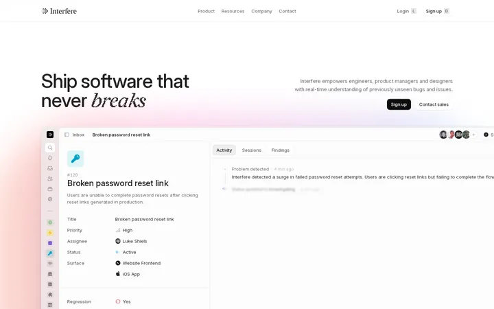Interfere：粉橙光晕上的工程可见性 SaaS