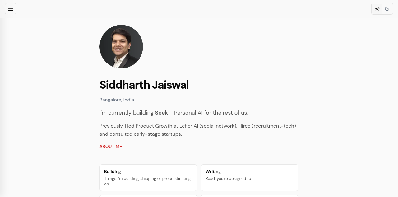 Siddharth Jaiswal rebuilds personal website
