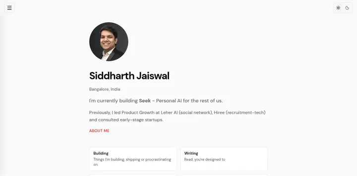 Siddharth Jaiswal rebuilds personal website