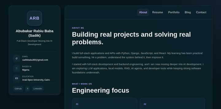 Abubakar rebuilds portfolio to reflect shift from full-stack to AI