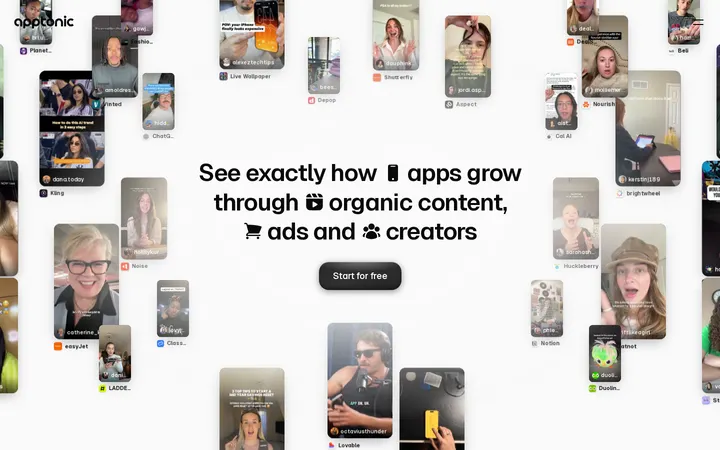 Apptonic: a short-video collage landing page for app growth intel