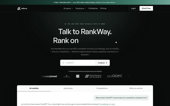 RankWay：青绿光晕里的 SEO 对话工作台