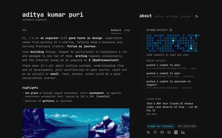 Aditya Kumar Puri AI 工程师主页
