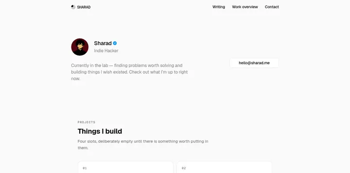 独立开发者 Sharad 更新个人网站