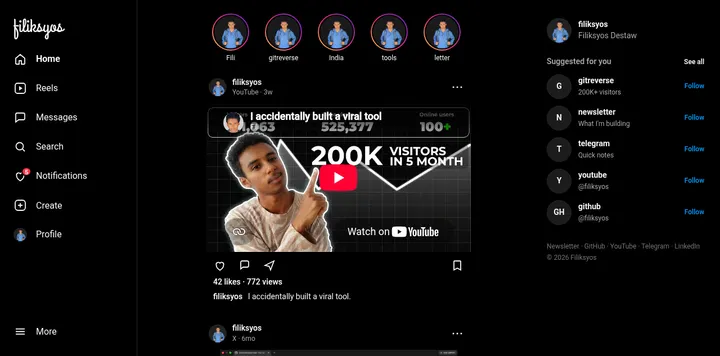 Fili 把个人网站改成 Instagram 式滚动页