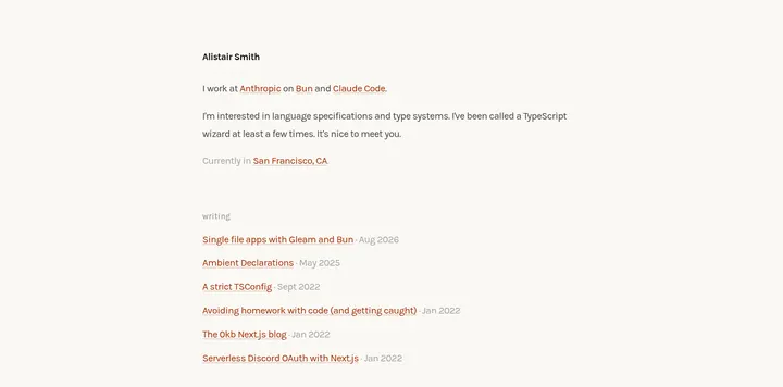 Anthropic 工程师 Alistair Smith 的极简个人主页