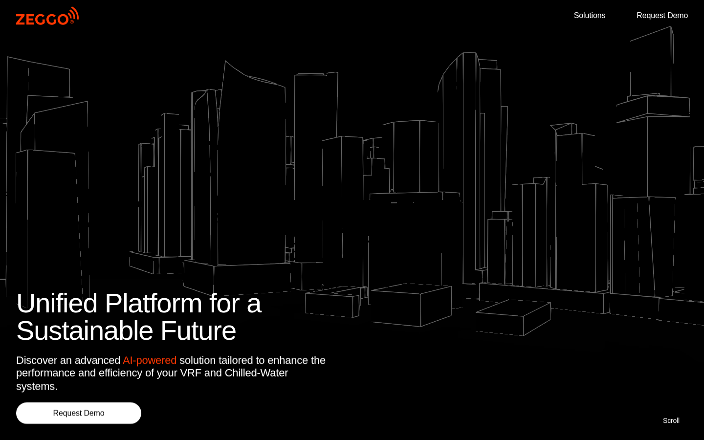 ZEGGO: HVAC control software over black-and-white city line art