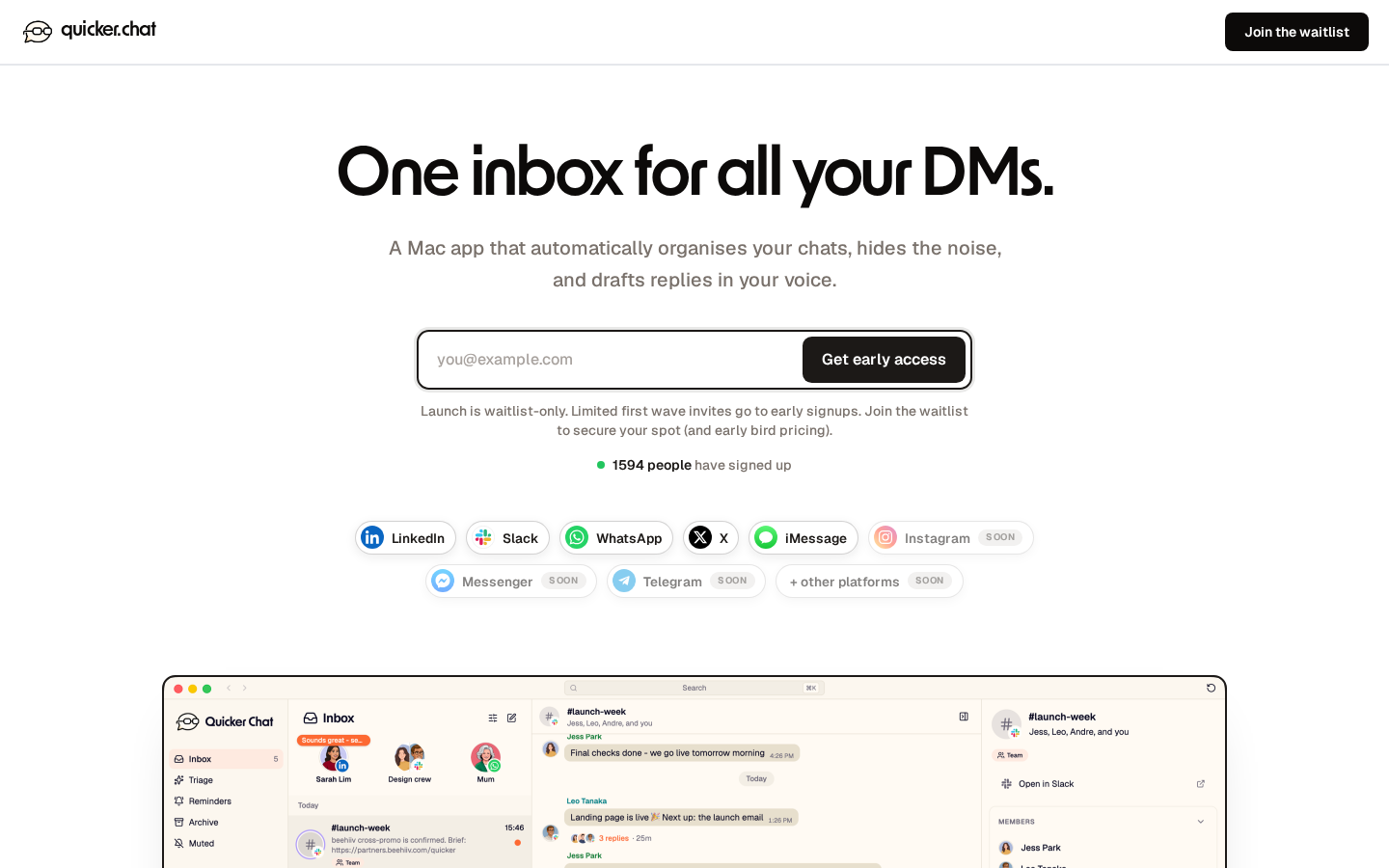 Quicker: an all-platform Mac inbox on a cream background