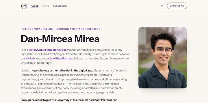 心理学家 Dan-Mirea 的学术主页与招生信息
