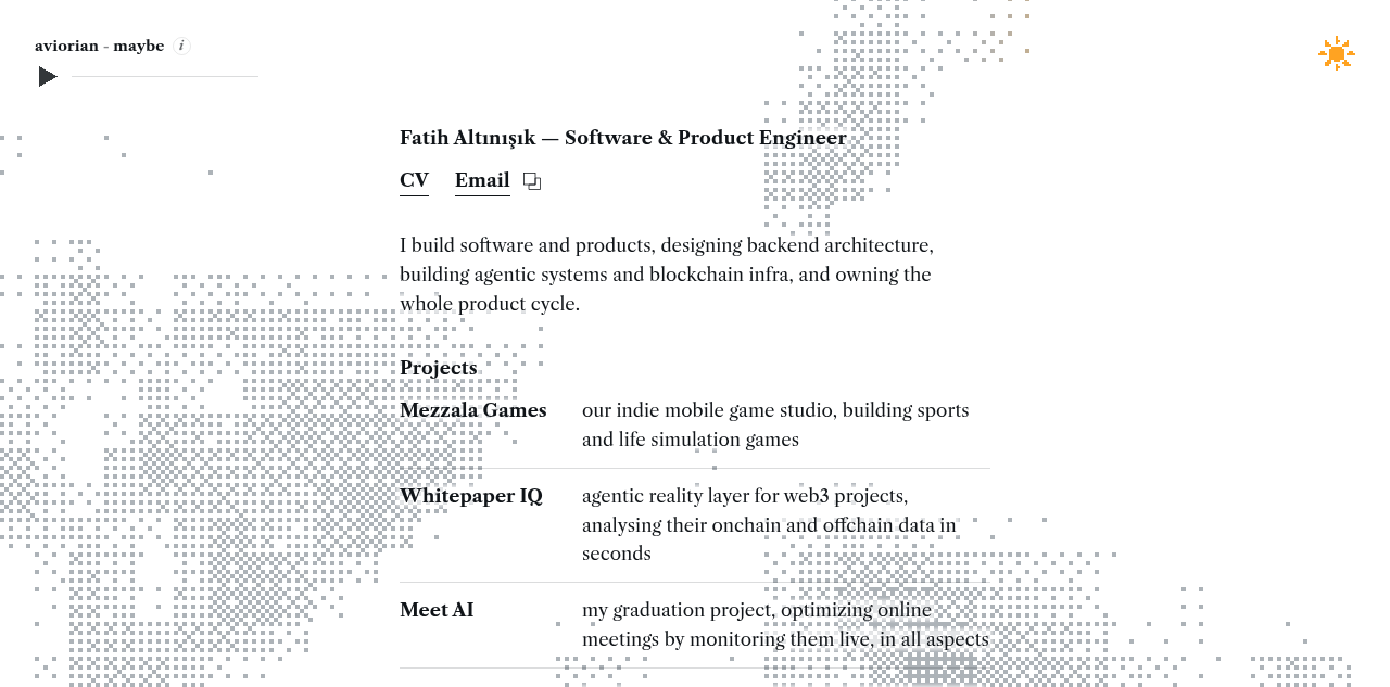 Fatih Altınışık 上线个人网站 aviorian.com