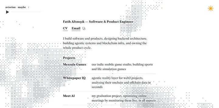 Fatih Altınışık 上线个人网站 aviorian.com