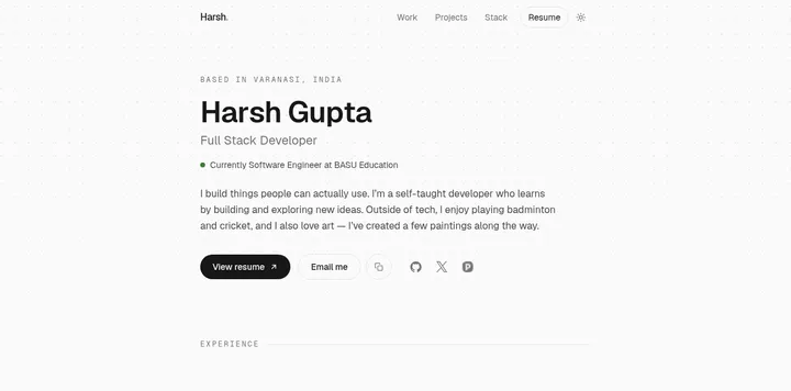 Harsh Gupta 全栈开发者的作品集改版