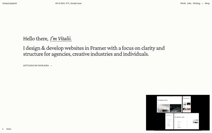 Vitalii Radov：黑白透气的 Framer 作品集