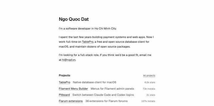 越南开发者 Ngo Quoc Dat 的极简个人站