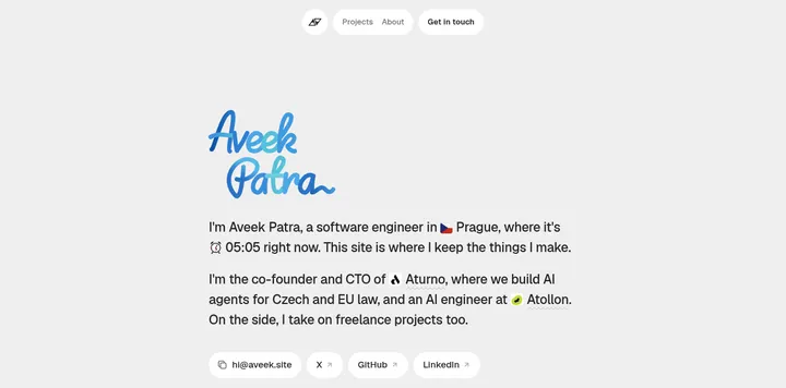 Aveek Patra 再次改版的手写感个人站