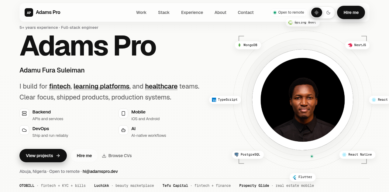 全栈与 AI 工程师 Adams Pro 的个人站