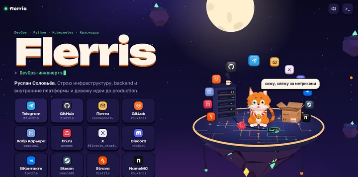 DevOps 工程师 Flerris 带猫和终端的个人站