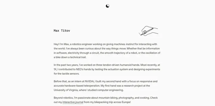 机器人工程师 Max Titov 的极简个人站