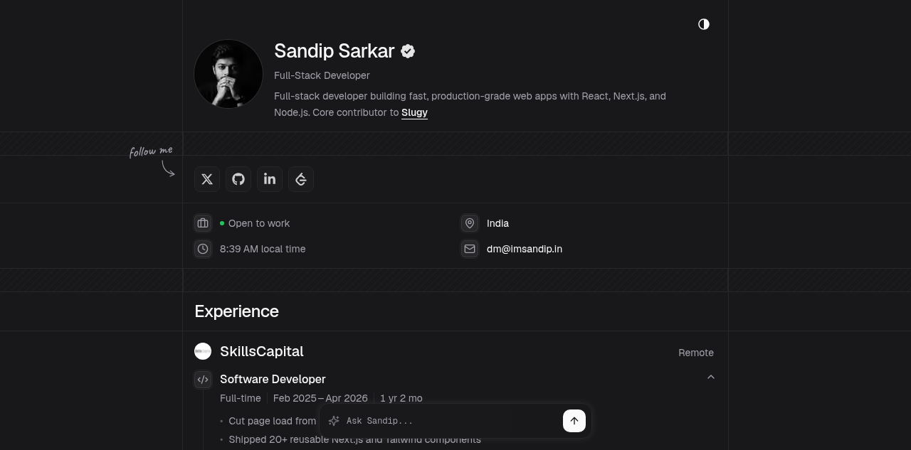 全栈开发 Sandip Sarkar 重做的暗色作品集
