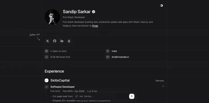 全栈开发 Sandip Sarkar 重做的暗色作品集