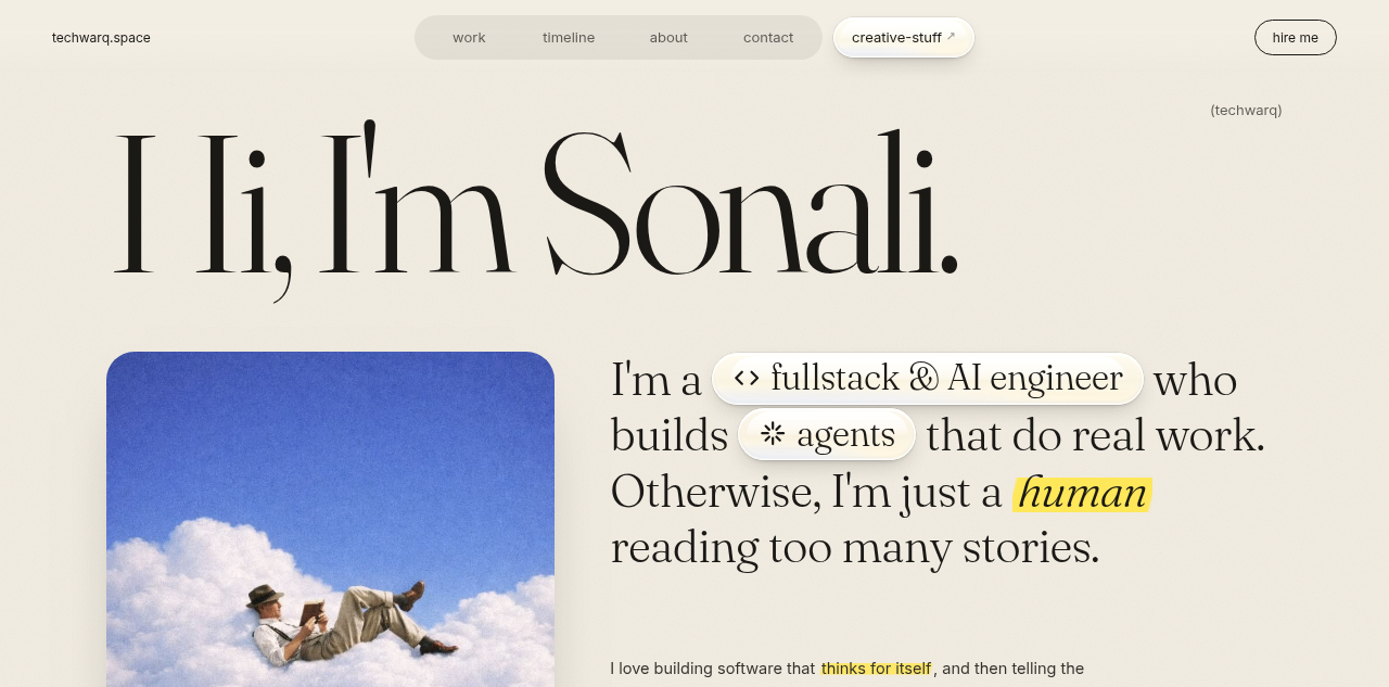 全栈 AI 工程师 Sonali 围绕思维方式重做的作品集