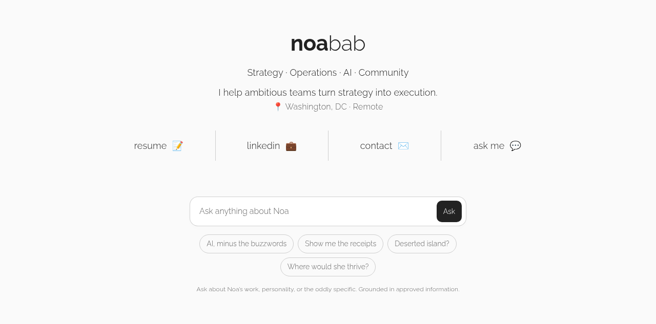 Noa Bab 用 Codex 和 ChatGPT Sites 搭的「可提问」个人站