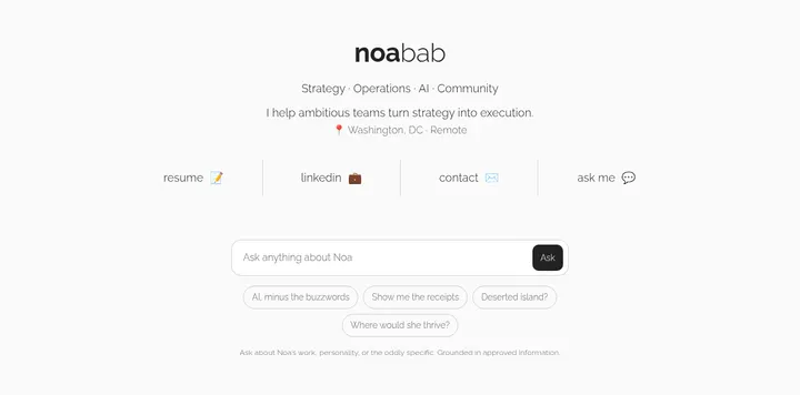 Noa Bab 用 Codex 和 ChatGPT Sites 搭的「可提问」个人站