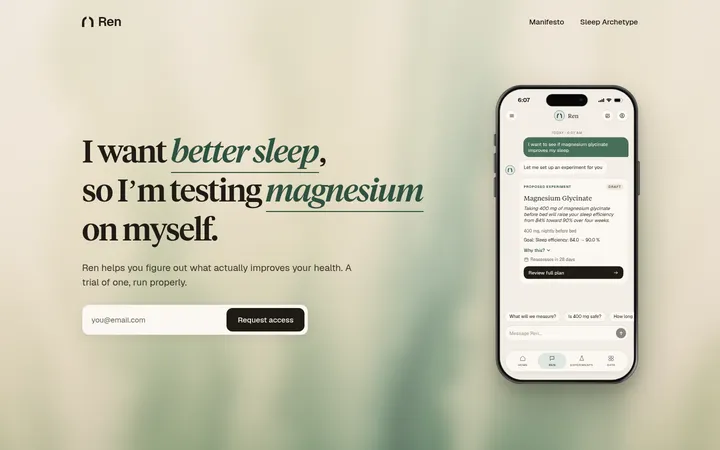 Ren：雾绿虚化背景里的 AI 健康实验助手
