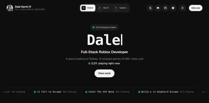 Roblox 全栈开发者 Dale Harris IV 的作品集
