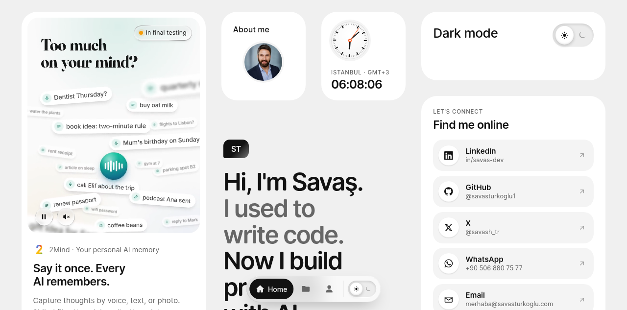 Savaş Türkoğlu 的 Bento 卡片式个人站