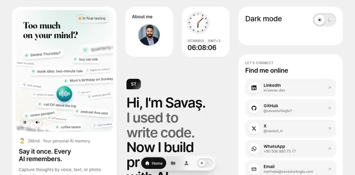 Savaş Türkoğlu 的 Bento 卡片式个人站