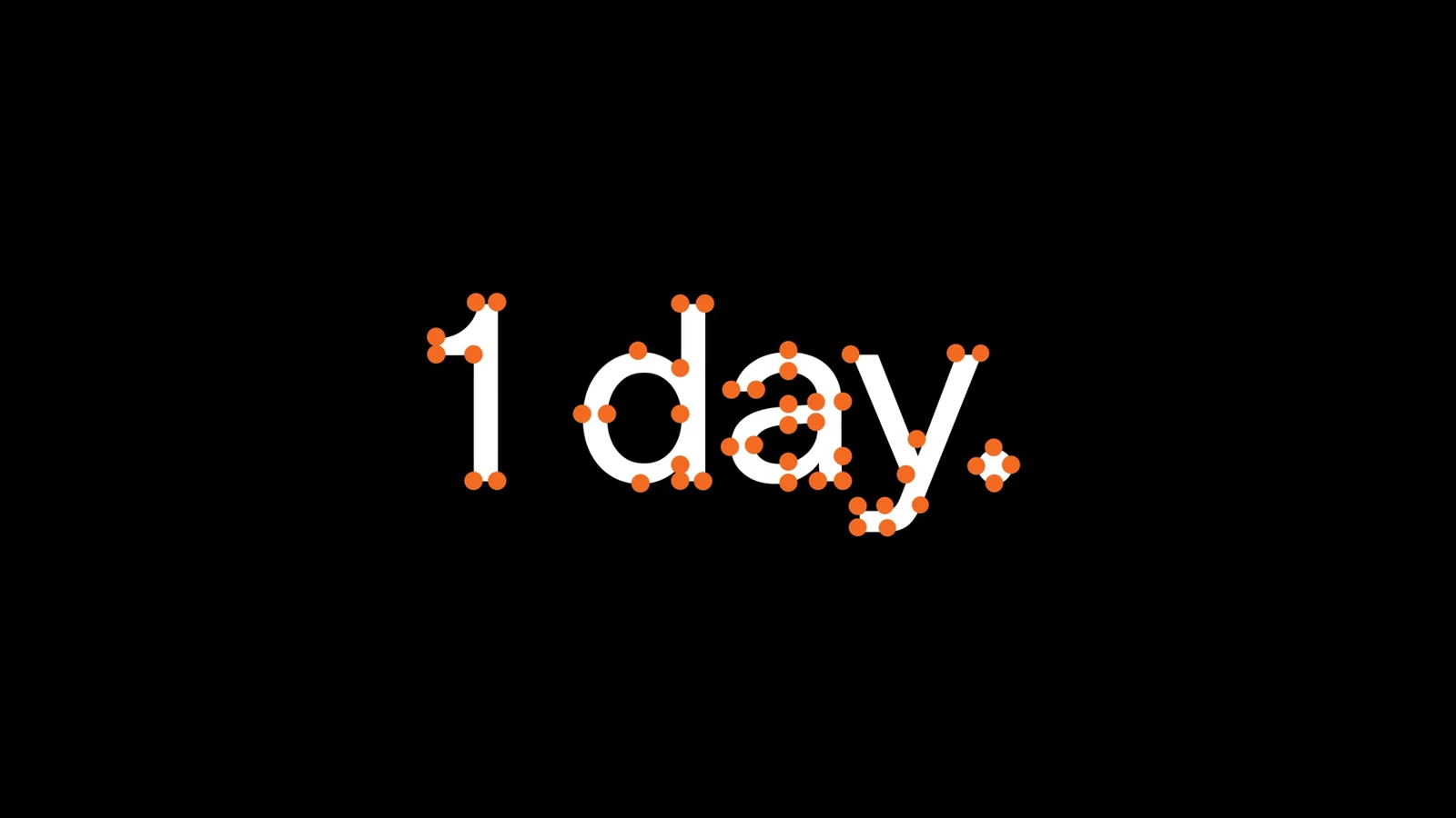 OpenAI 12 秒预热片的中段:黑底上用点阵拼出“1 day.”,全片没有产品画面,结尾是 OpenAI DevDay 2026