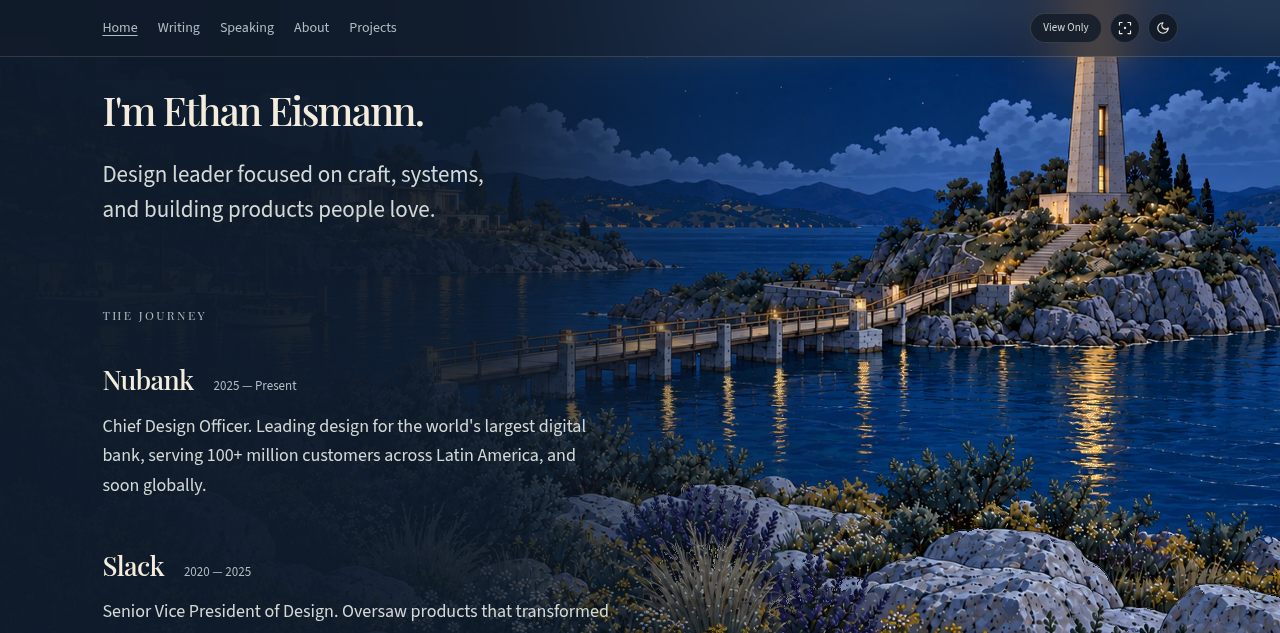 Ethan Eismann's design leader site with generated parallax animation