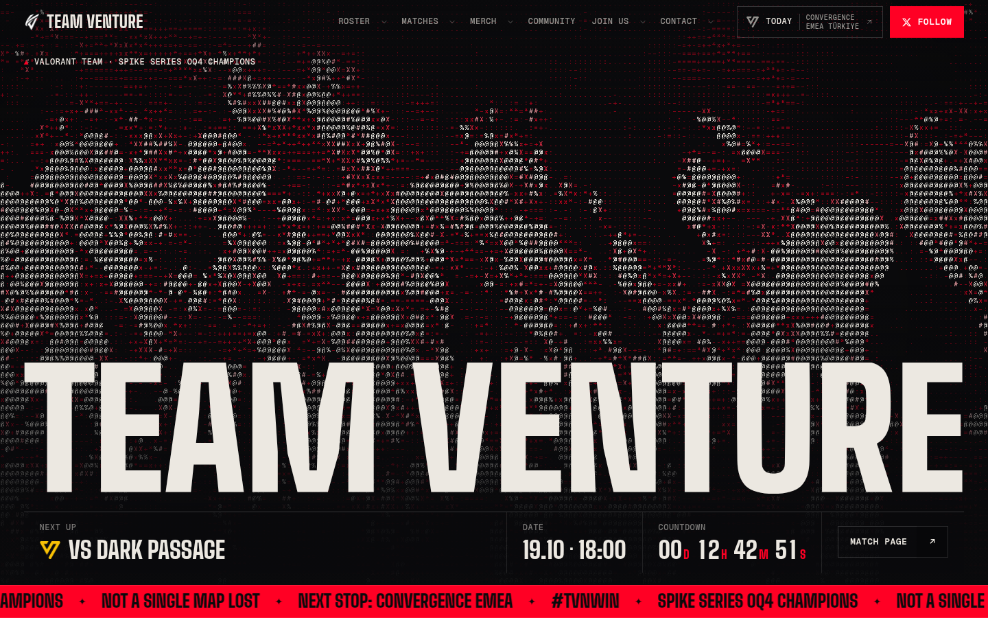Team Venture:ASCII 故障字与红黑赛程条的电竞战队新官网