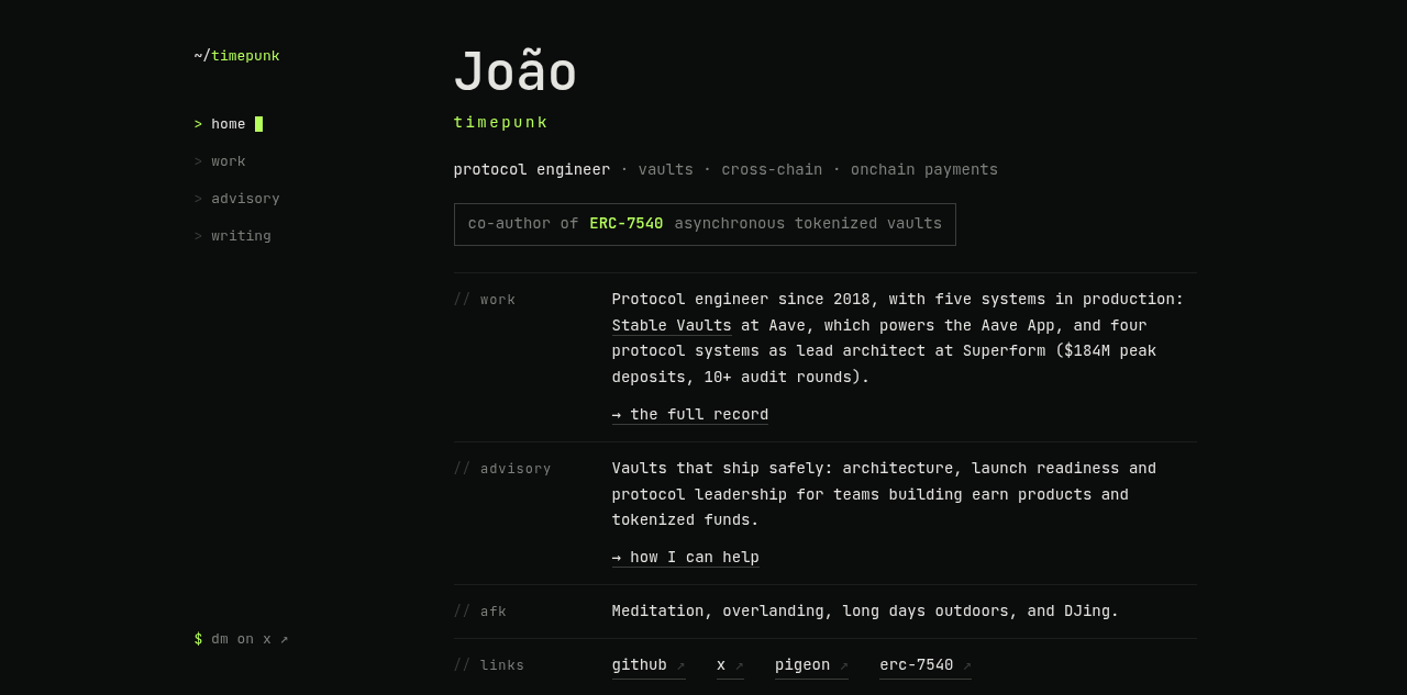 João (timepunk) 的协议工程师个人站